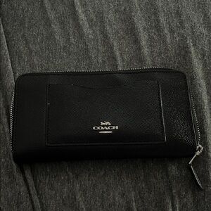Coach Black Textured Wallet with Silver Accents